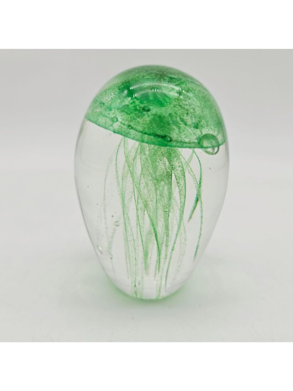 Hand-Blown Glass Jellyfish Paperweight Figurine UV Reactive Green Oval Design - Picture 7 of 9